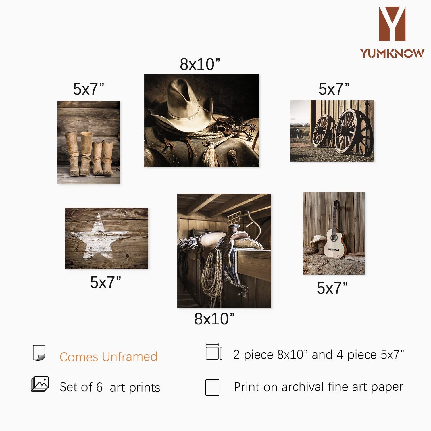 Art for Cowboy Men Cowgirl – Set of 6 – Rustic Farmhouse Bathroom Poster – Bo…