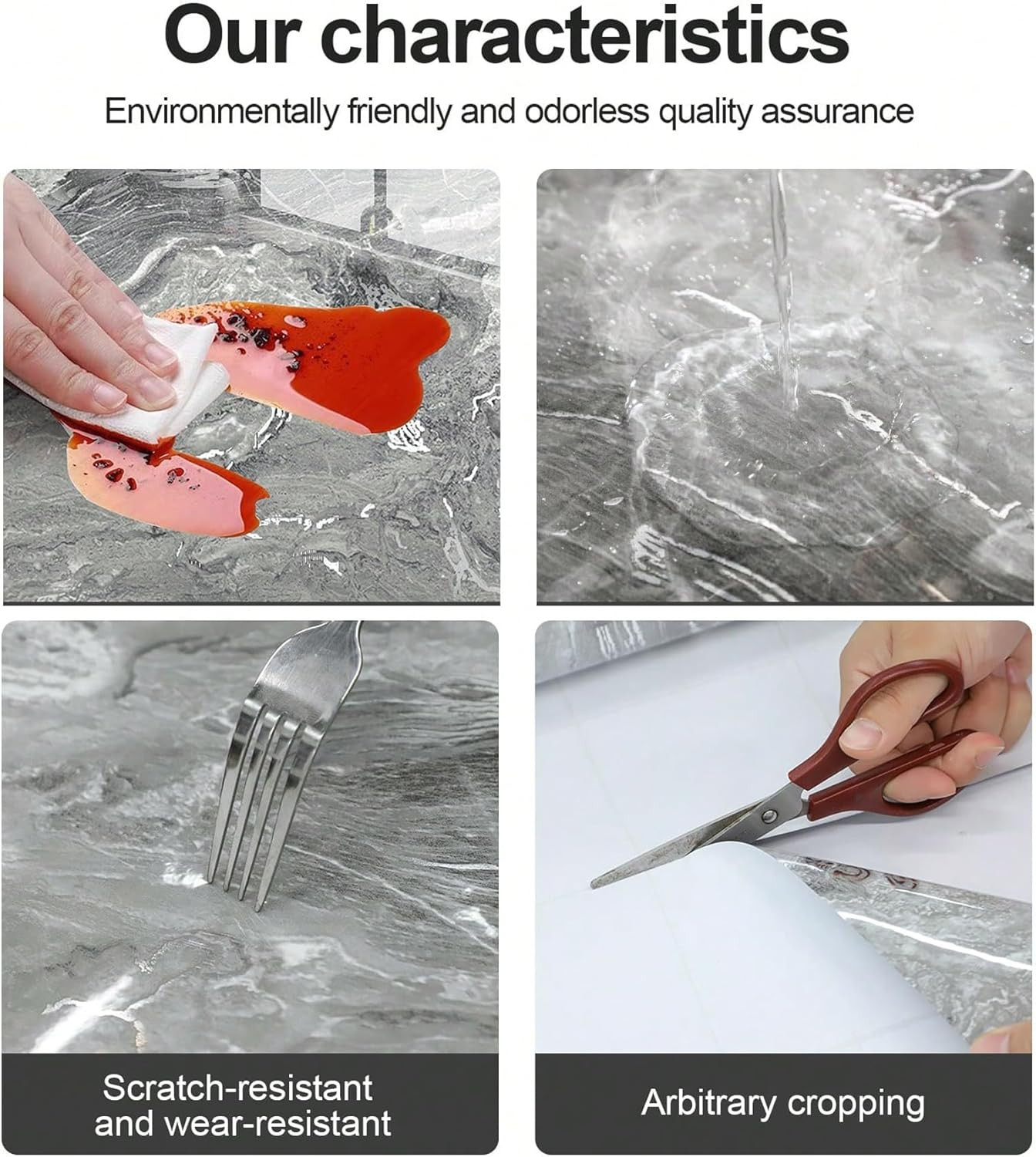 Thick Glossy Grey Silver Marble Peel and Stick Kitchen Sticker for Countertop…