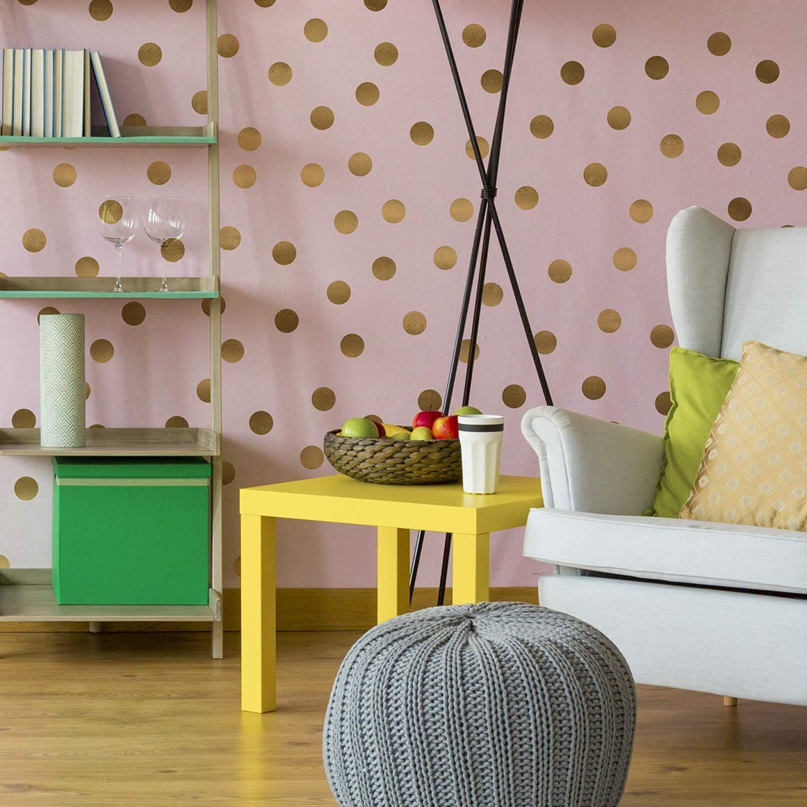 Paper Riot Co. Peel-and-Stick 2.5" Metallic Matte Gold Dot Vinyl Wall Decal S…
