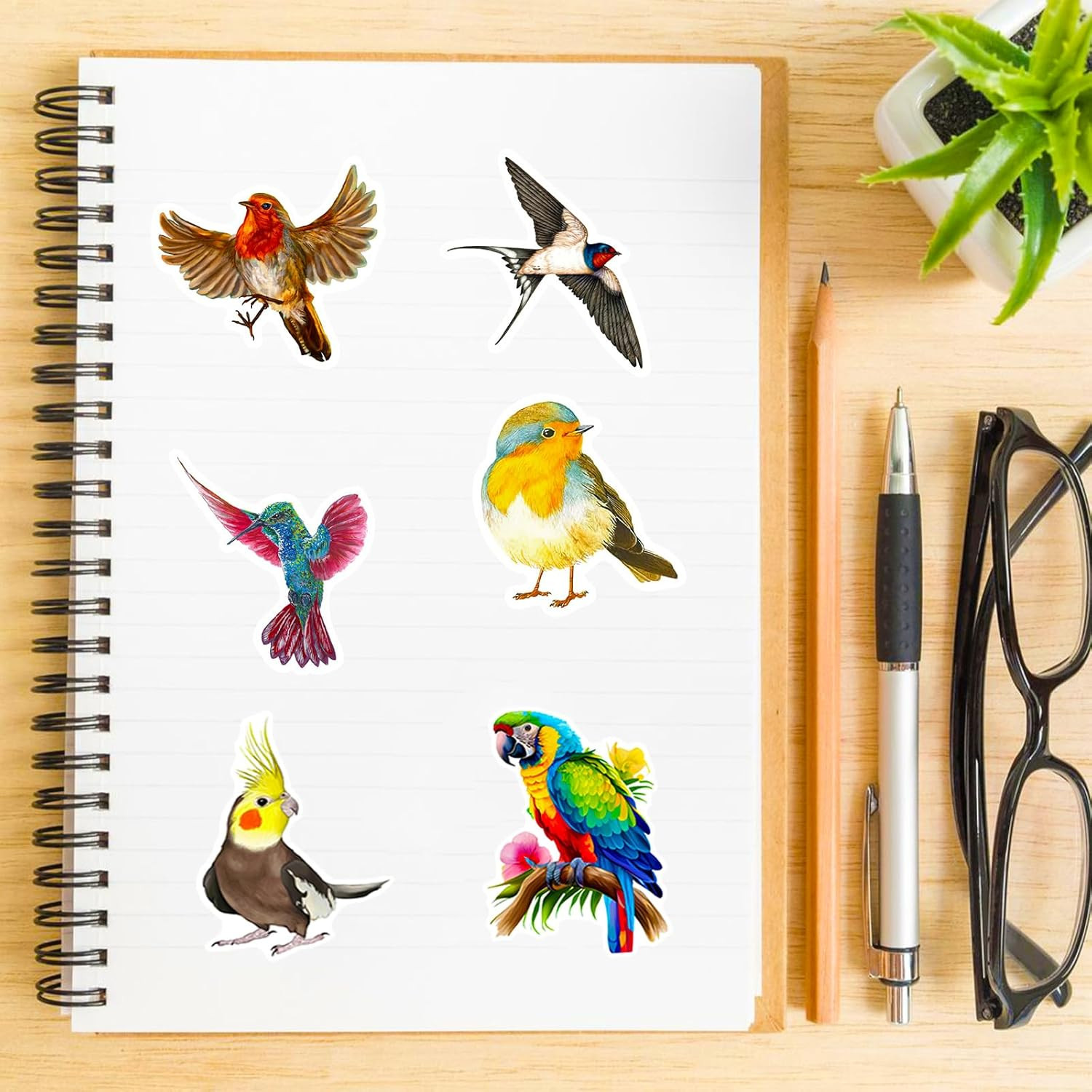 100 Pcs Birds Stickers Cute Bird Animals Stickers, Vinyl Waterproof Birds Sticke