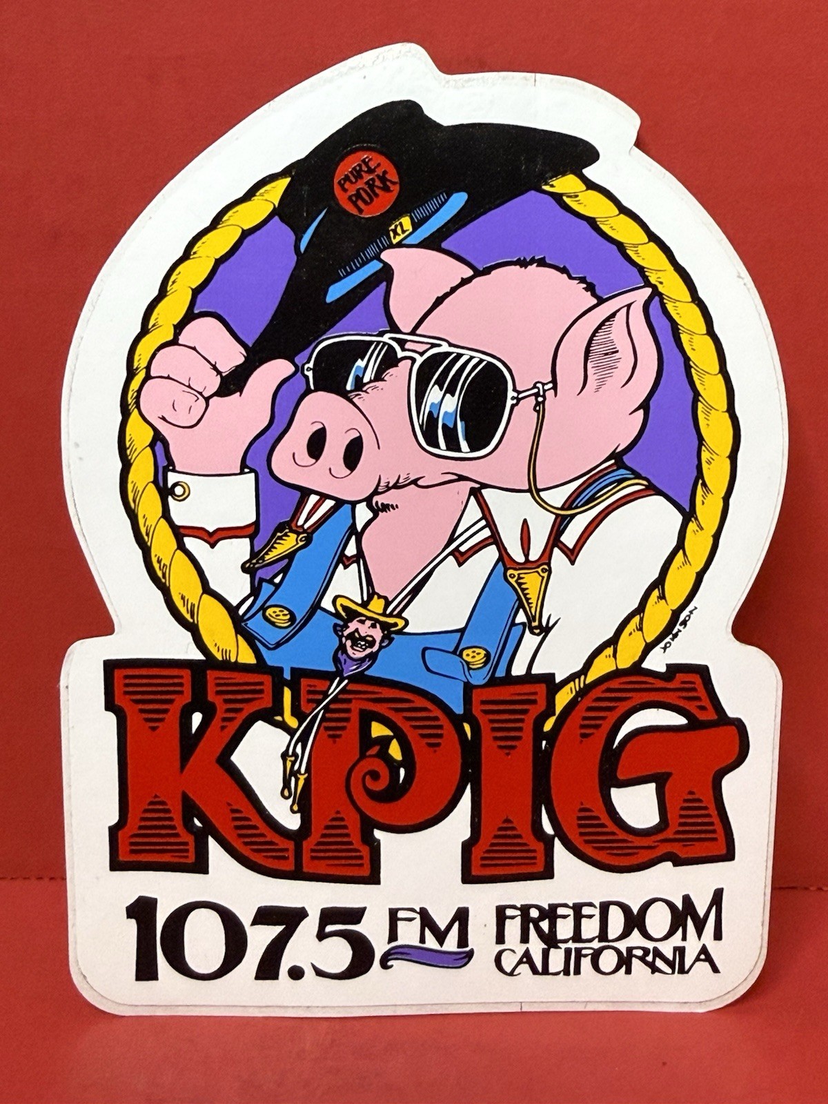 KPIG Freedom California 107.5 FM Cowboy Pig Sticker Rare Radio Station Promo HTF
