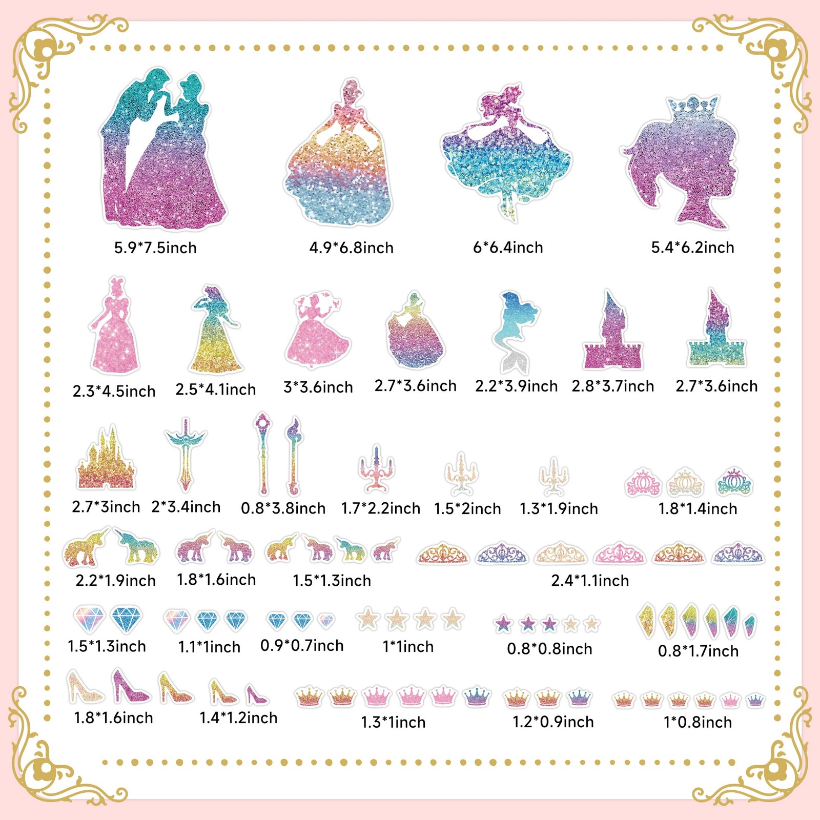 Glow in The Dark Princess and Crown Wall Decals, Glitter Stars Stickers for B…