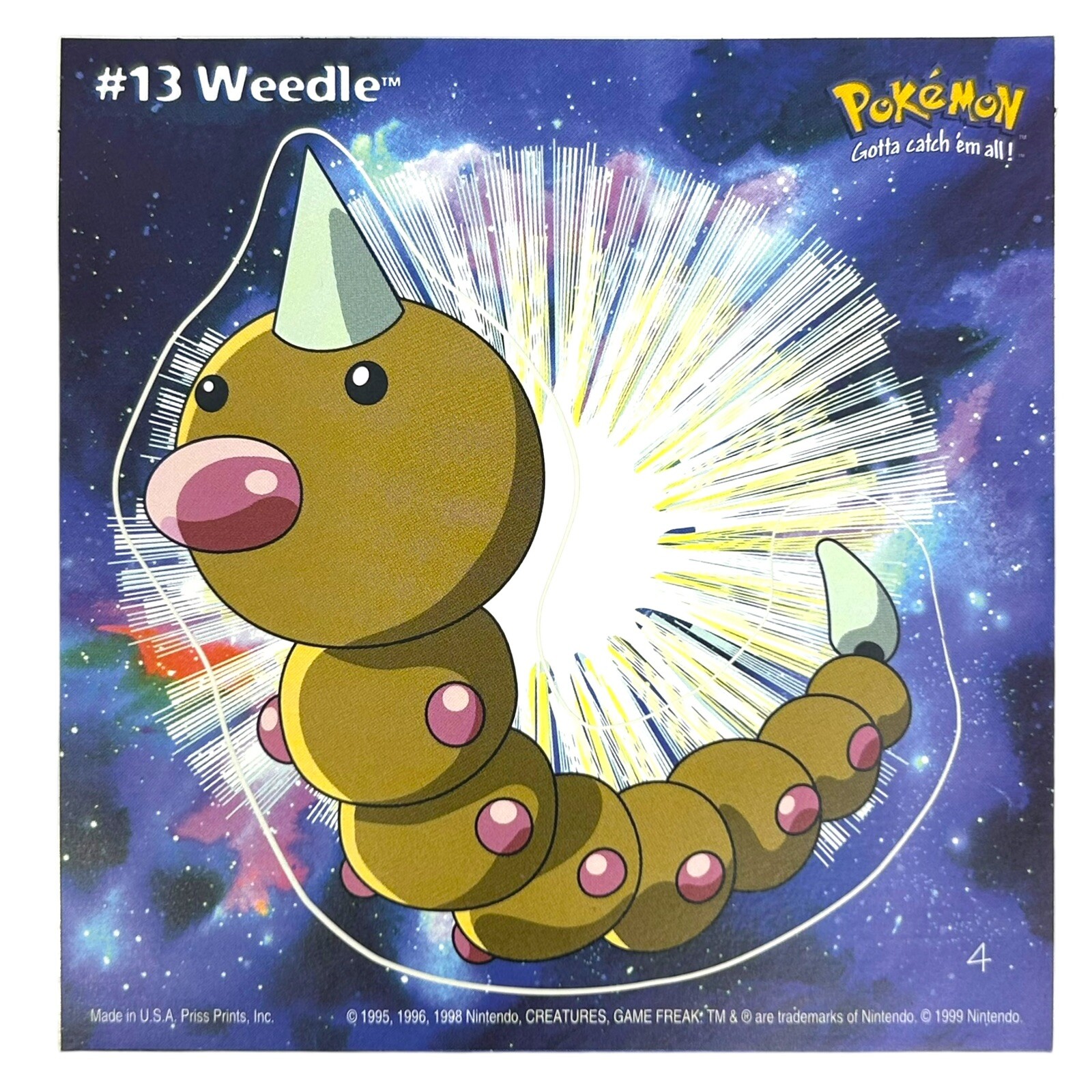 Pokemon Collect ’em Stick-Ups Weedle #13 Large 4” Sticker Priss Prints