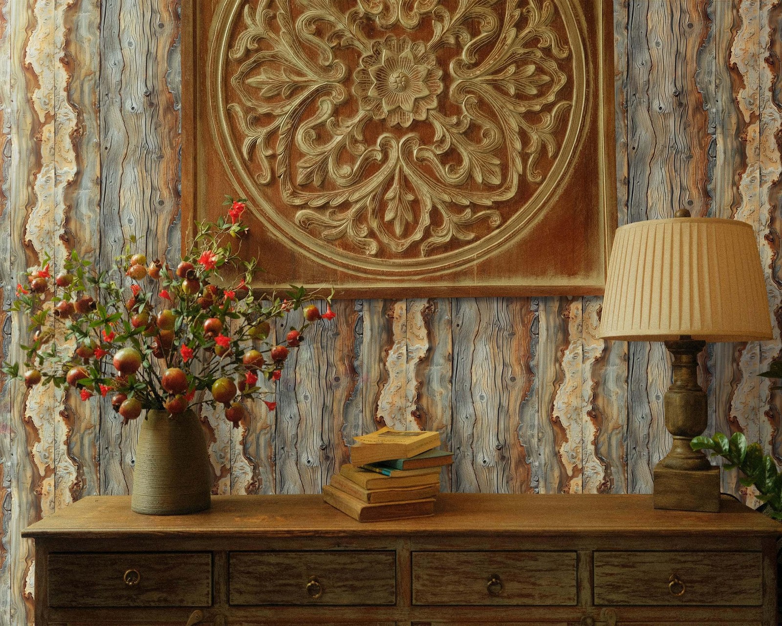 FLFK Rustic Wood Wallpaper,Peel and Stick Wood Grain Wall Mural for Living Ro…