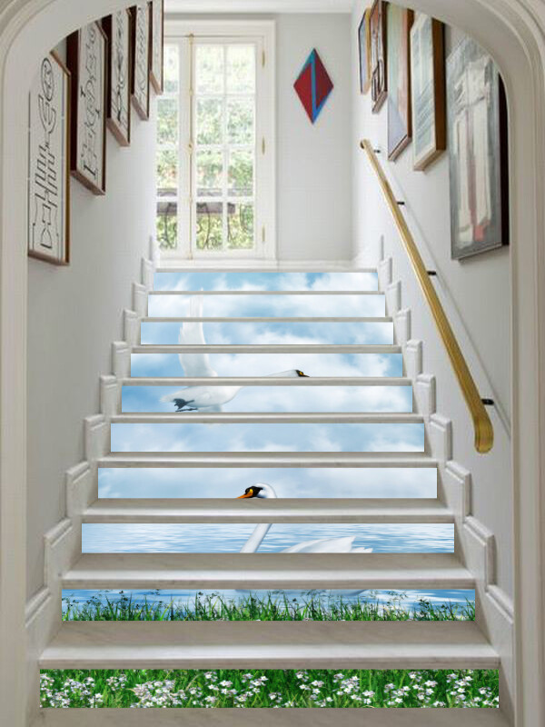 3D Swan Grass ZHU451 Stair Risers Decoration Photo Mural Vinyl Wallpaper Amy