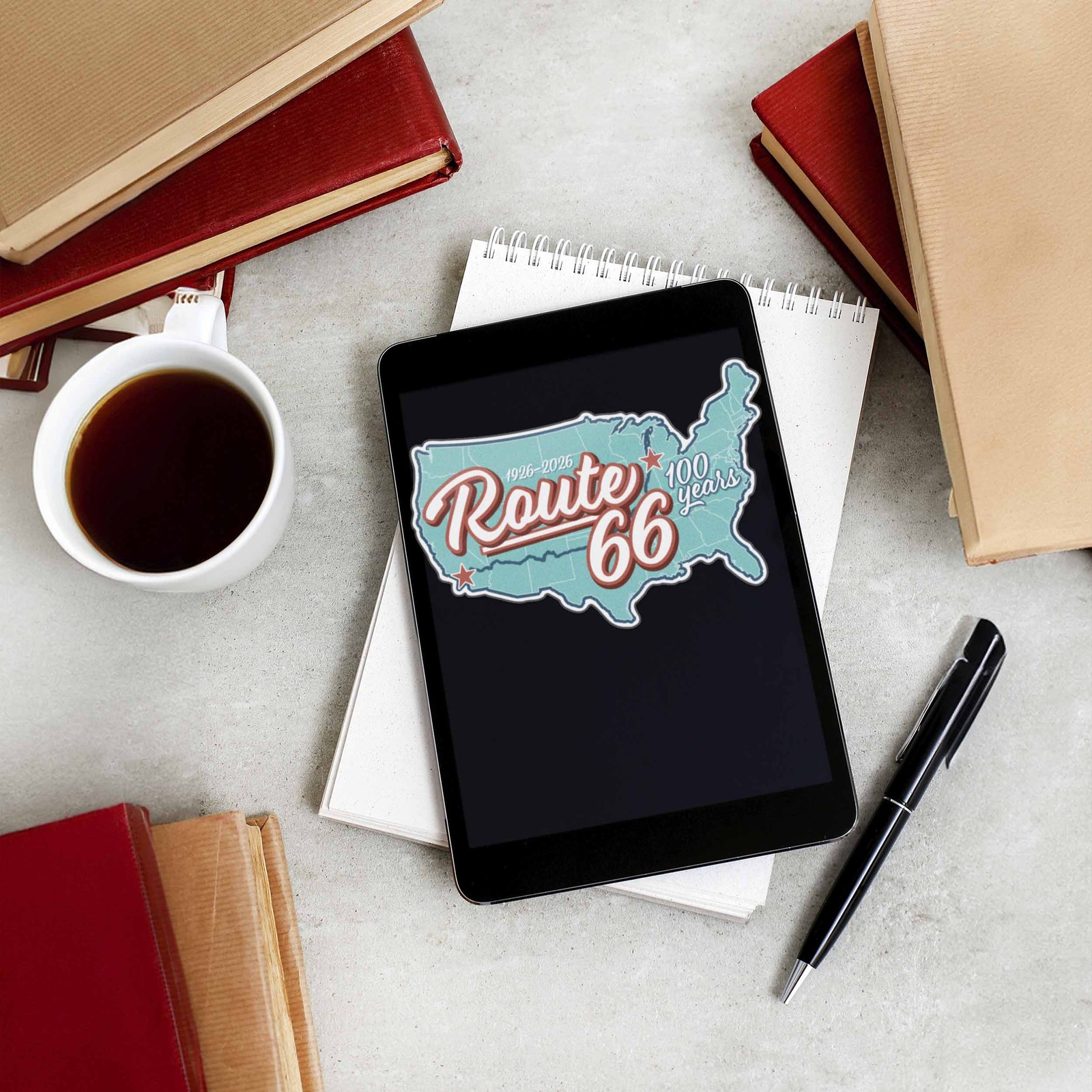100th Anniversary Route 66 Sticker – Retro USA Road Map- Thermos & Laptop Decal