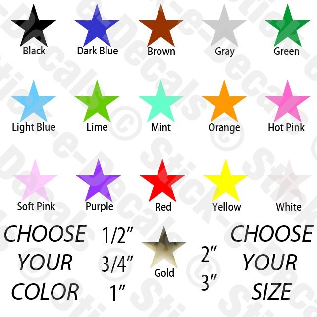 STAR STICKERS Pick Color & Size Permanent Outdoor Glossy Vinyl Decals FREE SHIP