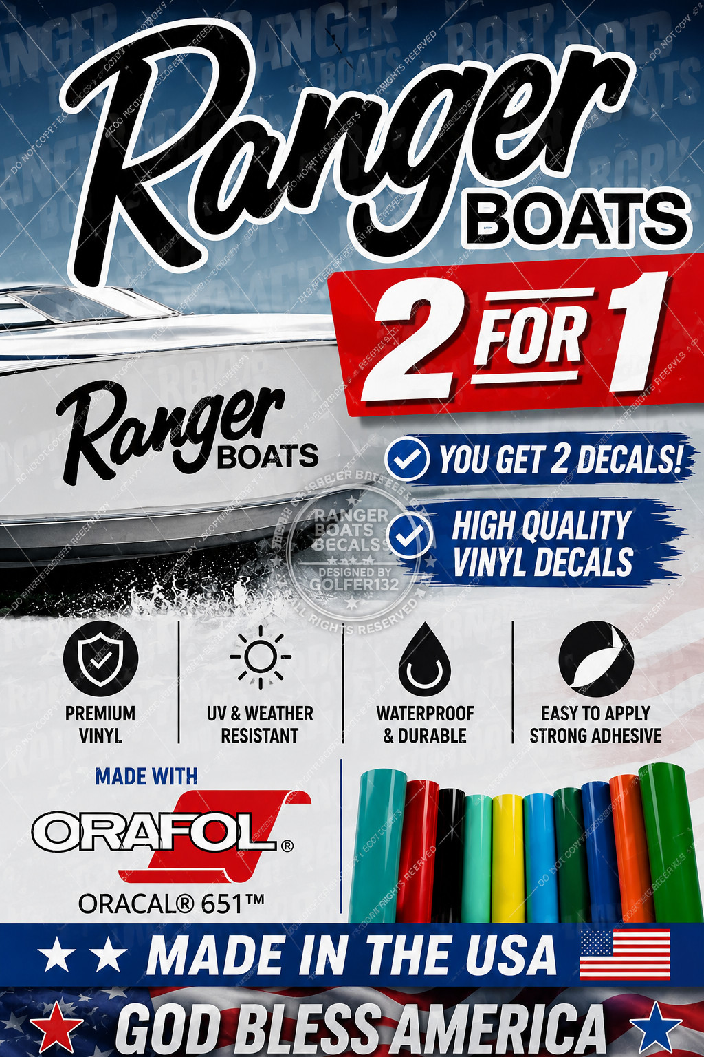2X Ranger Boat Sticker Fishing Boat Pontoons Decal Die Cut – All Colors Any Size