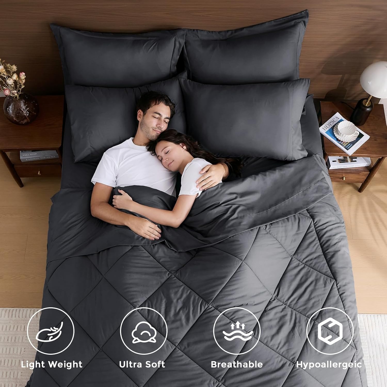 7 Pieces Queen Comforter Set, All Season Reversible Bed in a Bag, Ultra Soft …