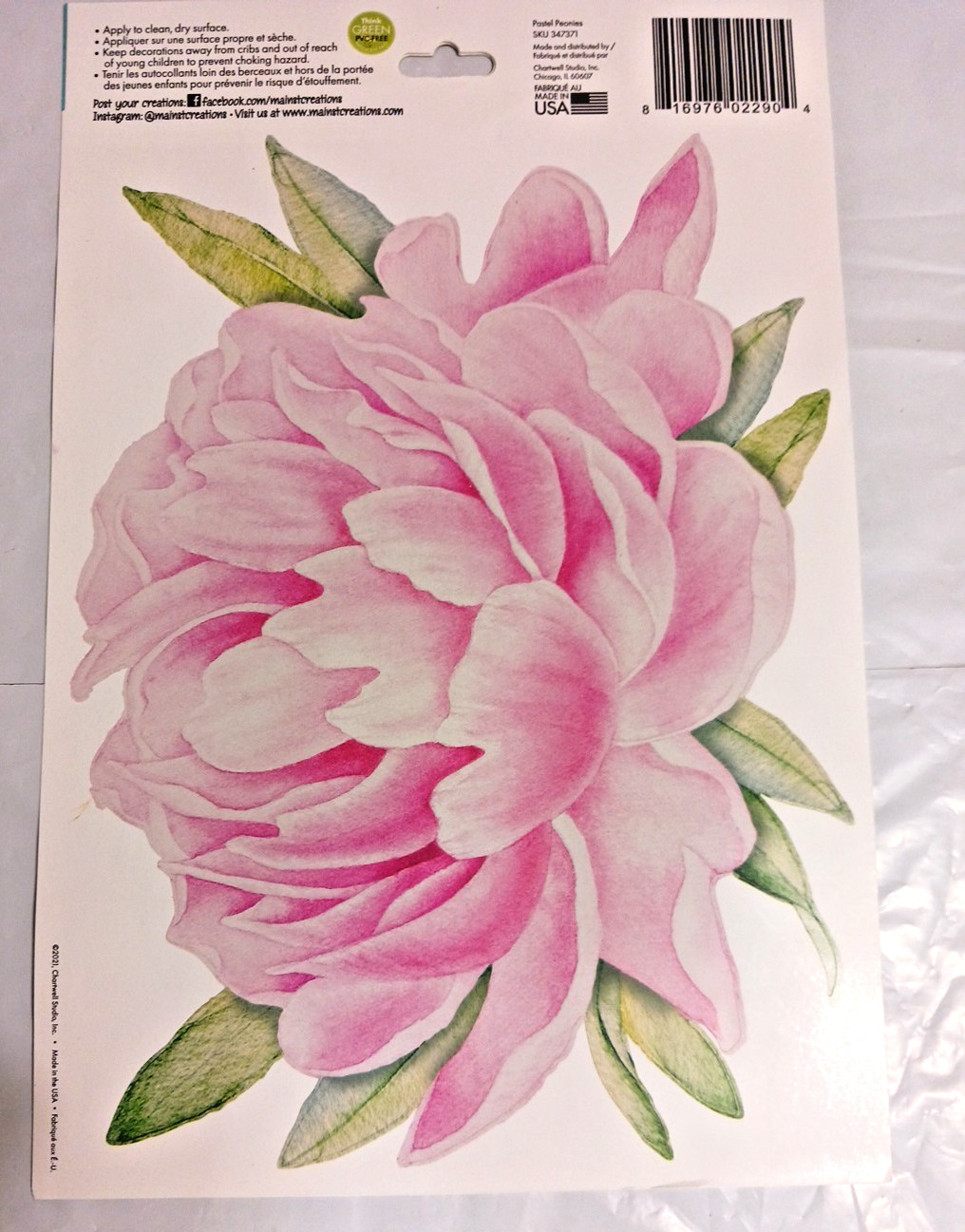 Wall Decals 10" Flowers. Rose + Pink. 3 sets. Peel and stick floral decorations