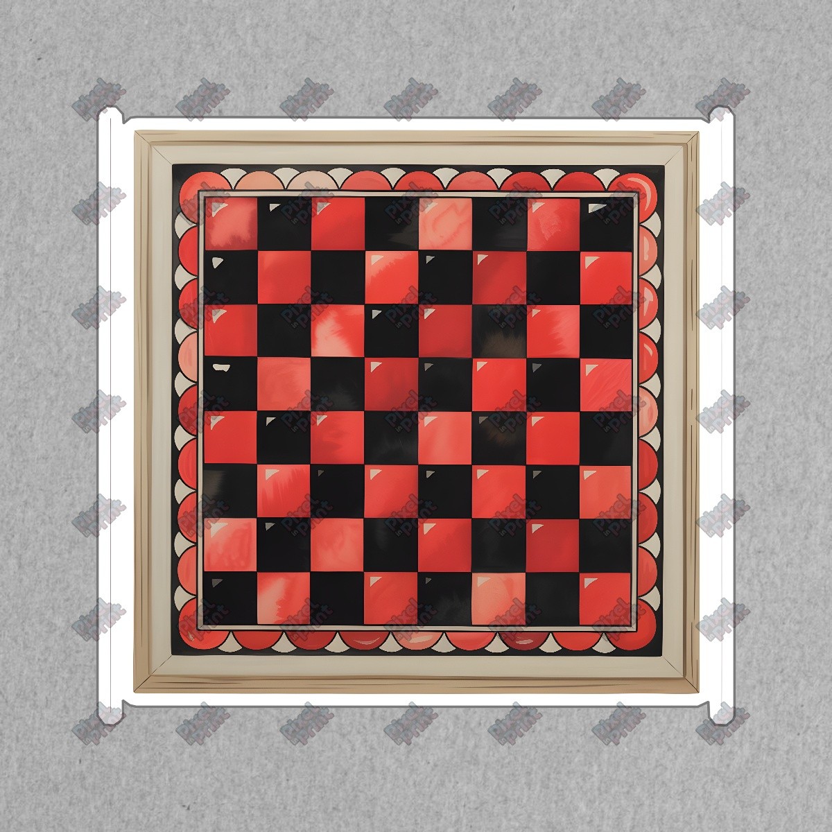Vintage Red and Black Checkerboard Art Sign Elegant Geometric Wall #8348