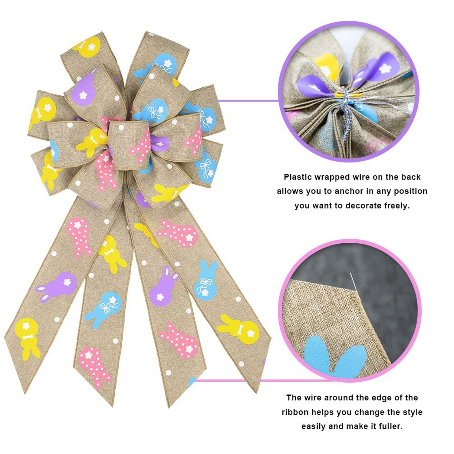 Easter Wreath Bows, Brown Easter Rabbits Pattern Burlap Bows for Wreaths – Ea…