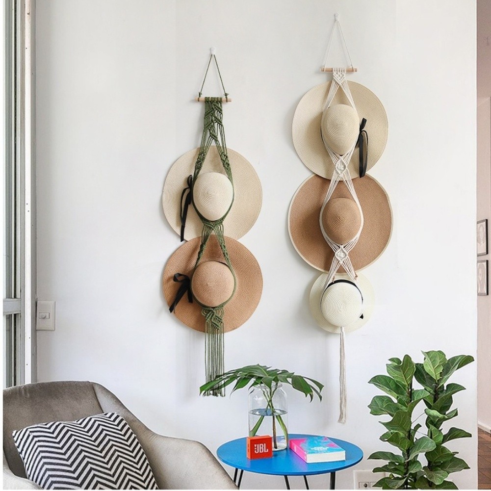 Modern Bohemian Tapestry Wall Hanging Made of Soft Cotton for Hat Organization