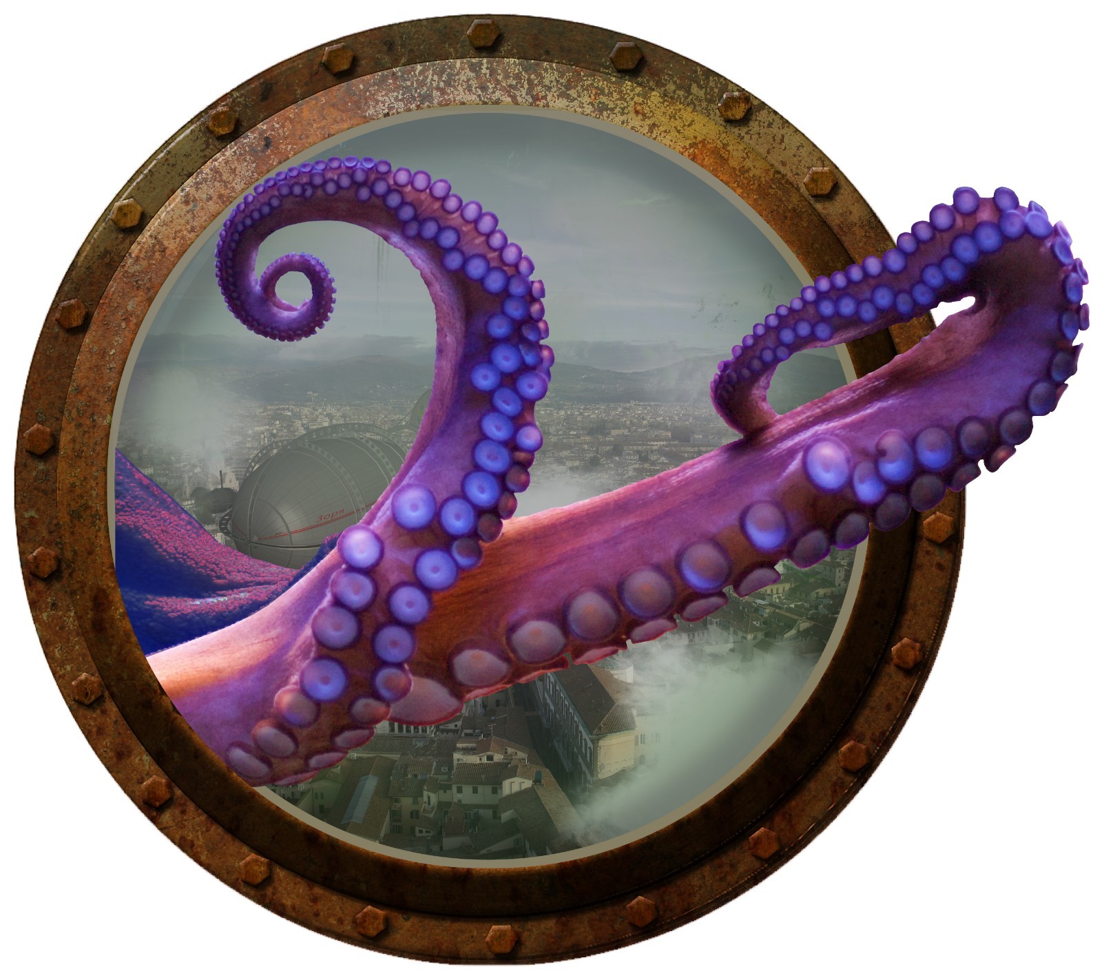 Steampunk Octopus Porthole Wall Decal