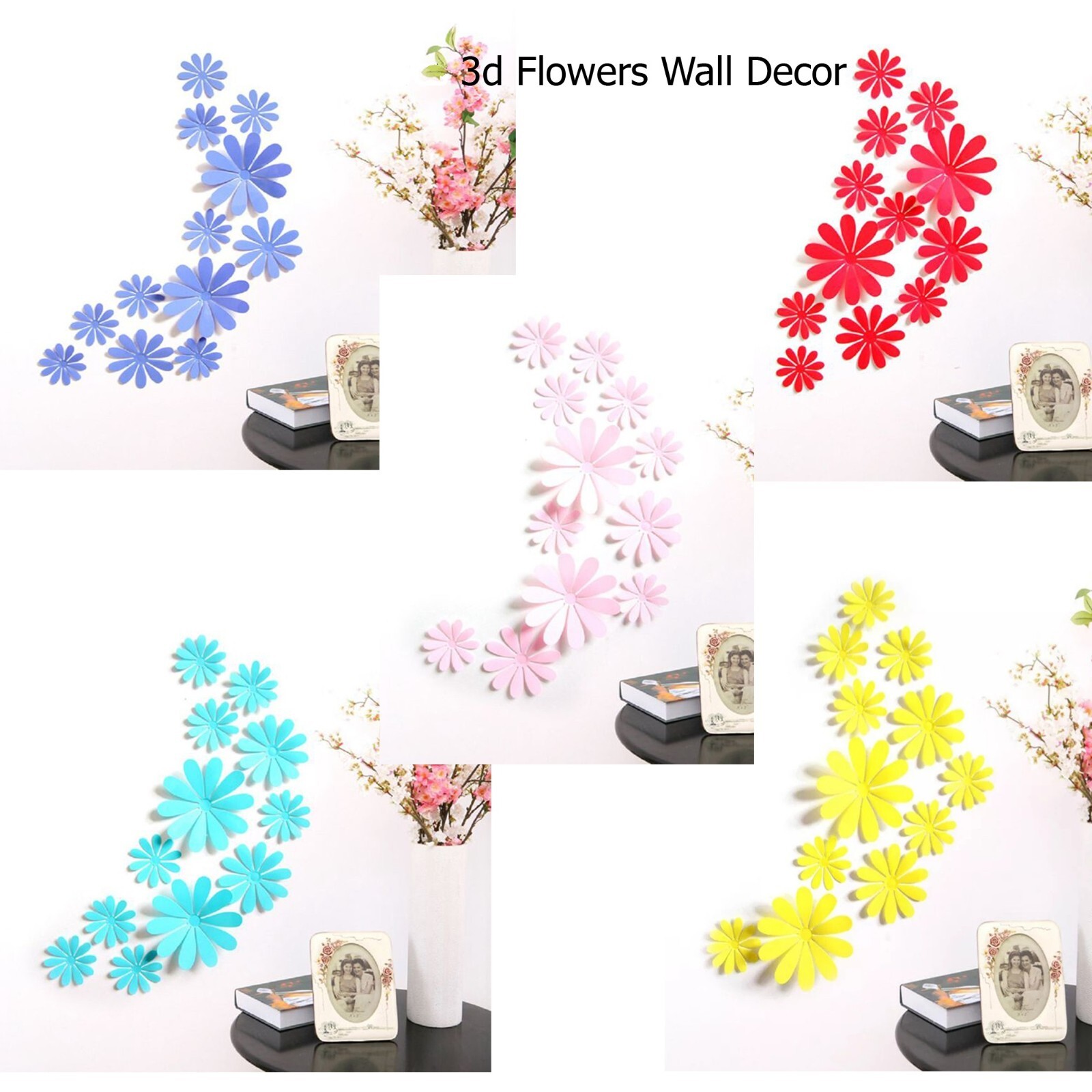 12 pcs 3d flower wall sticker decor, party, wedding, diy, home decorations