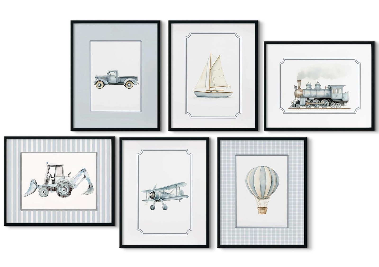 6Pcs Blue Nursery Wall Art Vintage Blue Baby Boys Car Canvas Painting Vintage…