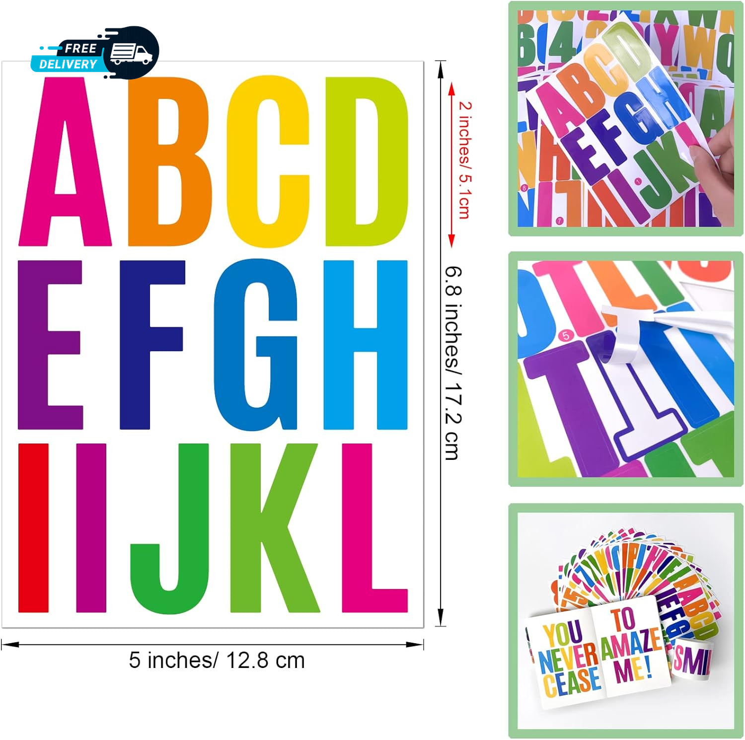 24 Sheets 2 Inch Self Adhesive Letters Stick on Vinyl Letters Capital Letter.