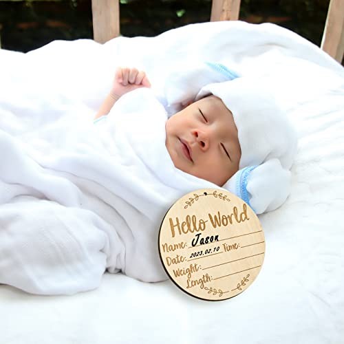 Baby Announcement Sign Wooden Newborn Name Plate with Ink Pad for Hand Footprint