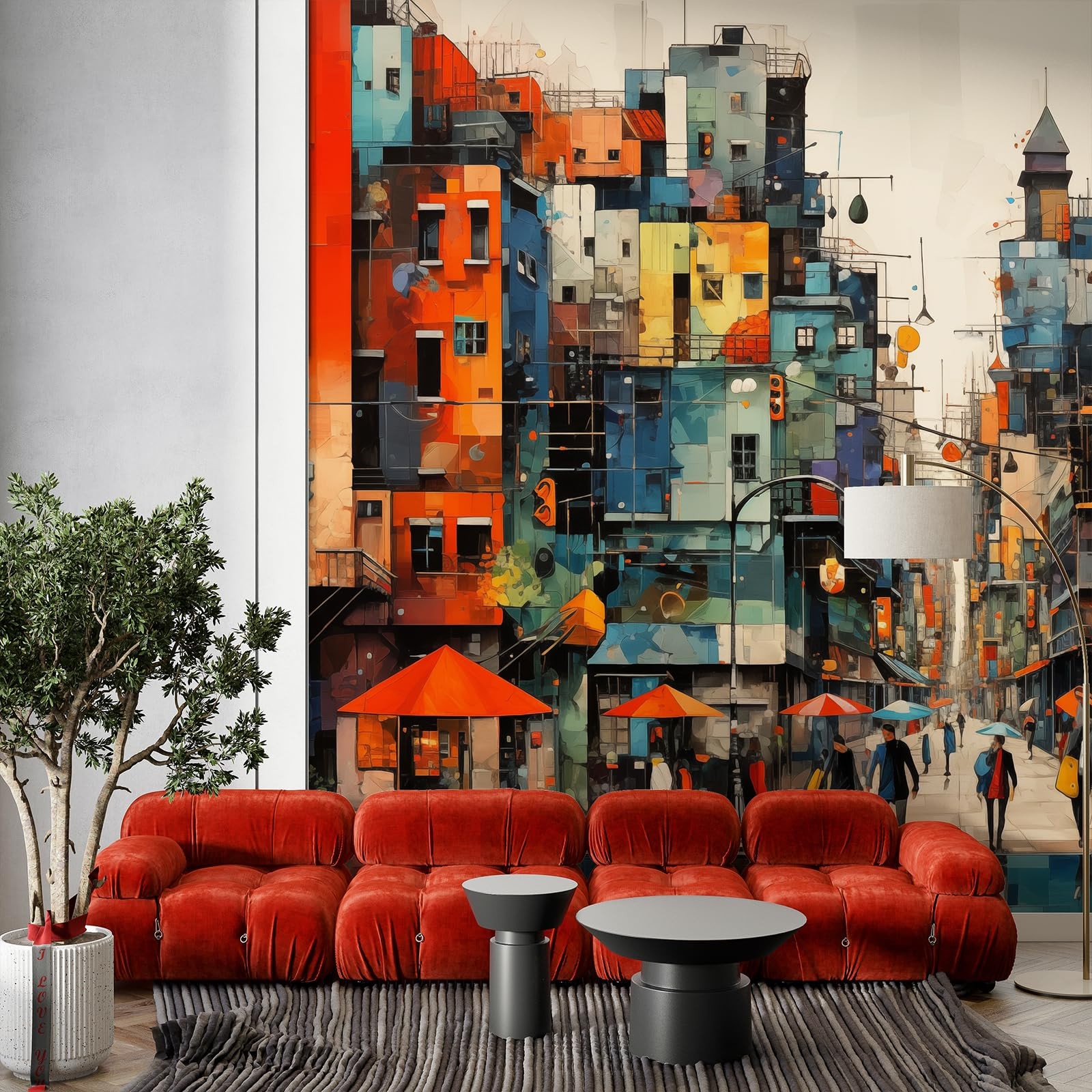 Colorful Modern City Wall Murals 3D Peel and Stick 148" W x 98" H