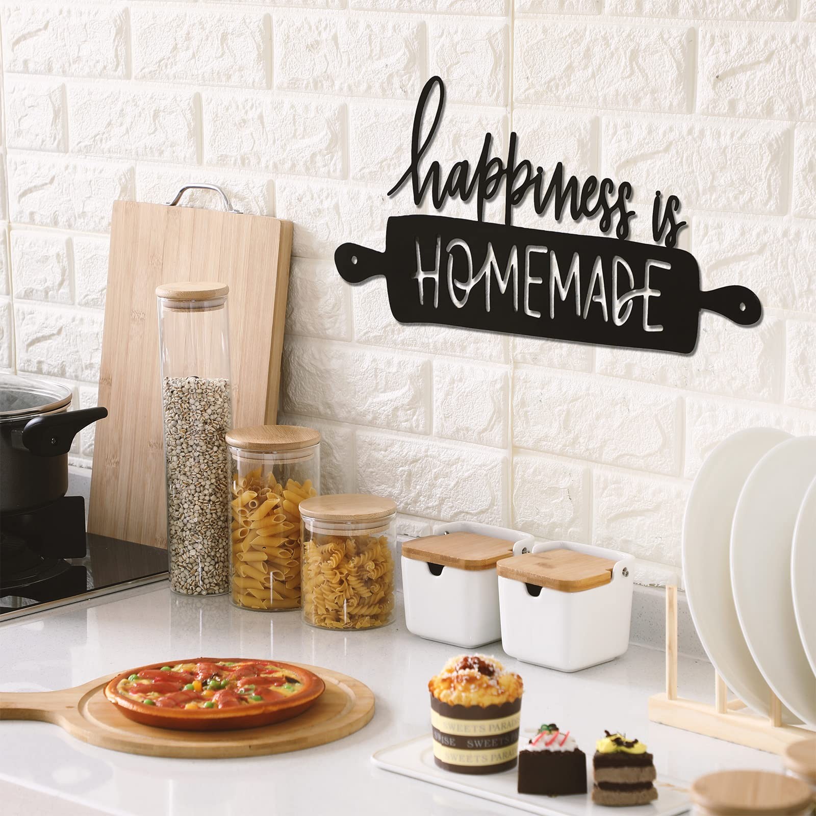 Funrous Kitchen Wall Art Decor Happiness Is Homemade Metal Sign Black Rustic …