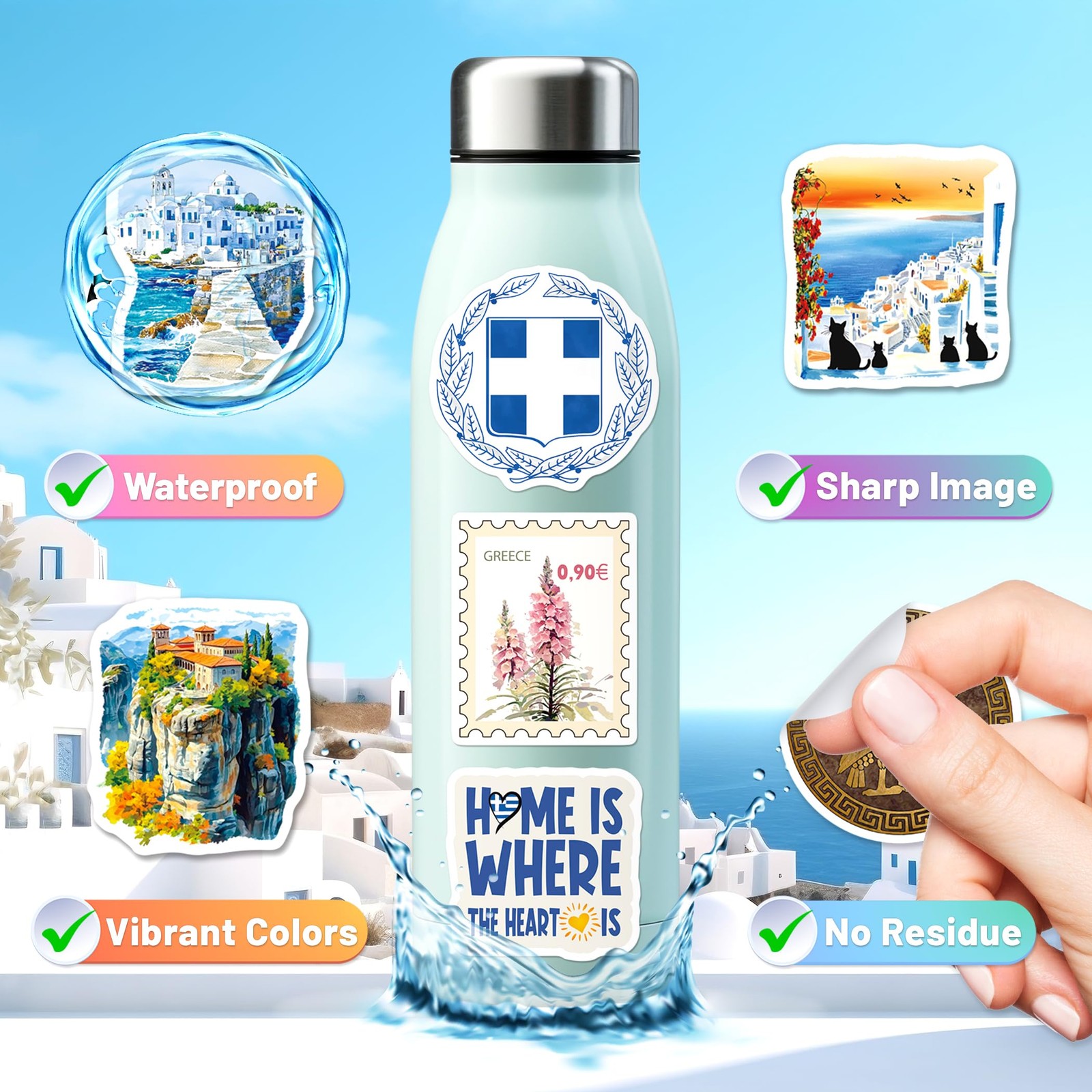 YTSQLER 200 PCS Greece Stickers, Travel Souvenirs Stickers Colorful