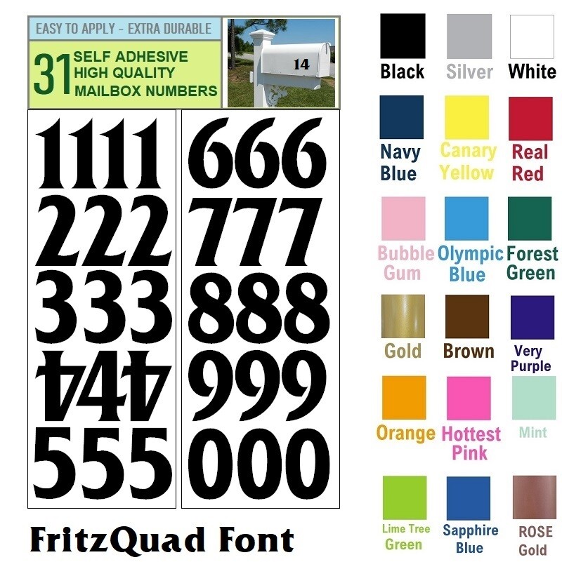SET OF 31, 2" HIGH SELF ADHESIVE VINYL MAILBOX NUMBERS, DOOR,LOCKERS,FRITZQUAD