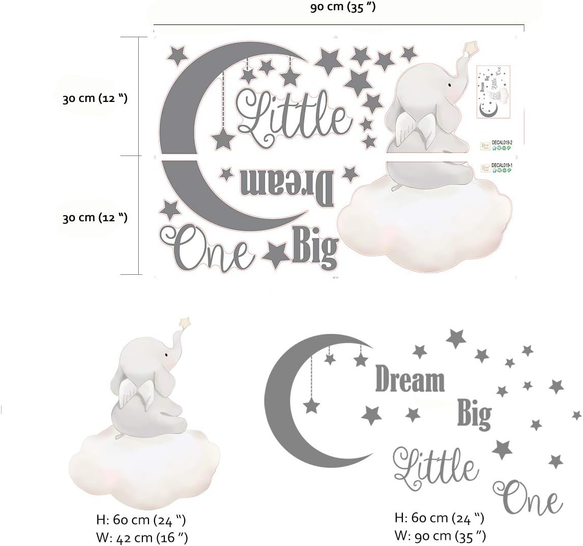 Dream Big Little One Wall Decals Elephant Inspirational Quotes Kids Wall Stic…