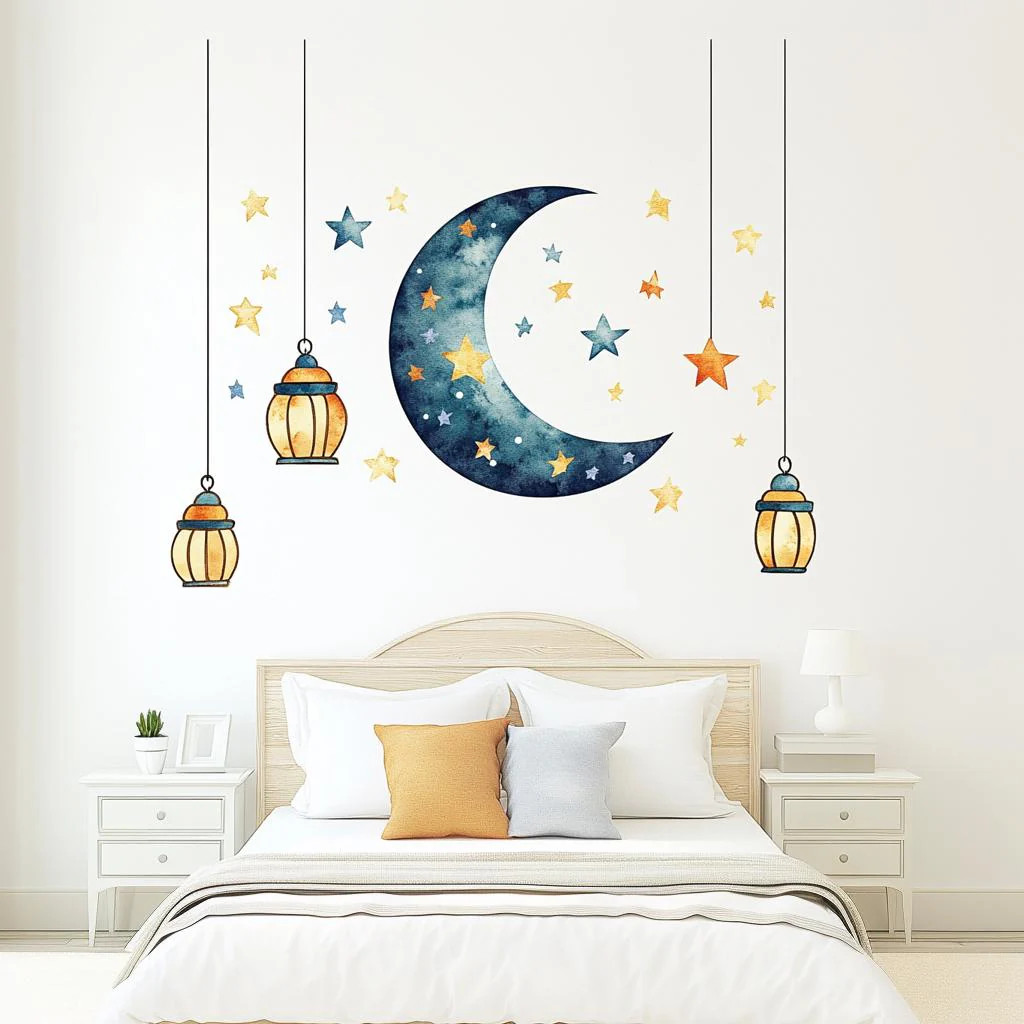 Moon and Stars Wall Decal Sticker Set | Celestial Nursery Wall Art