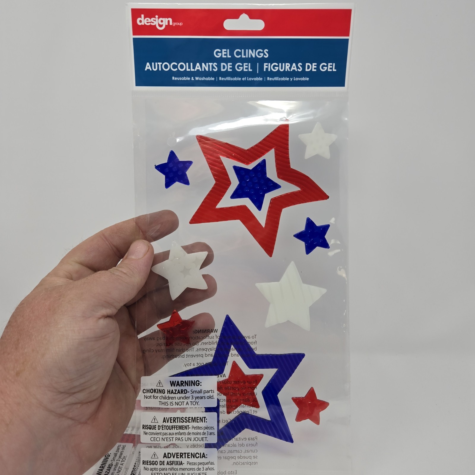 Design Group Patriotic Gel Clings Stars & Flag Window Decor Red White Blue NEW 
