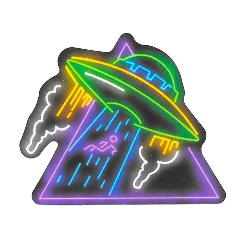 UFO Alien Human Abduction Sticker Neon Triangle Die Cut Vinyl Decal Laptop