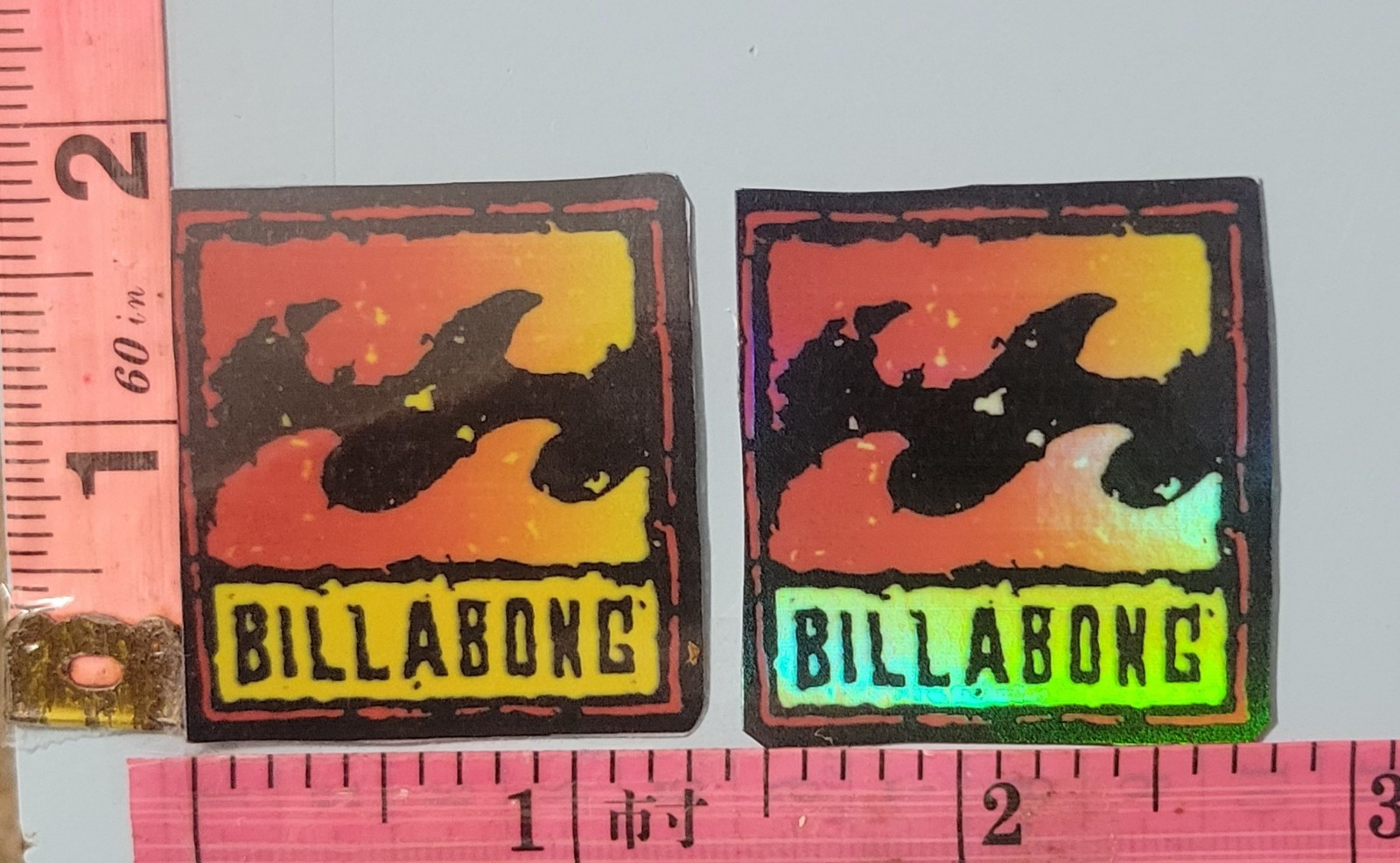 Set Of 2 Billabong Square Logo Stickers Holographic Vinyl Laminated