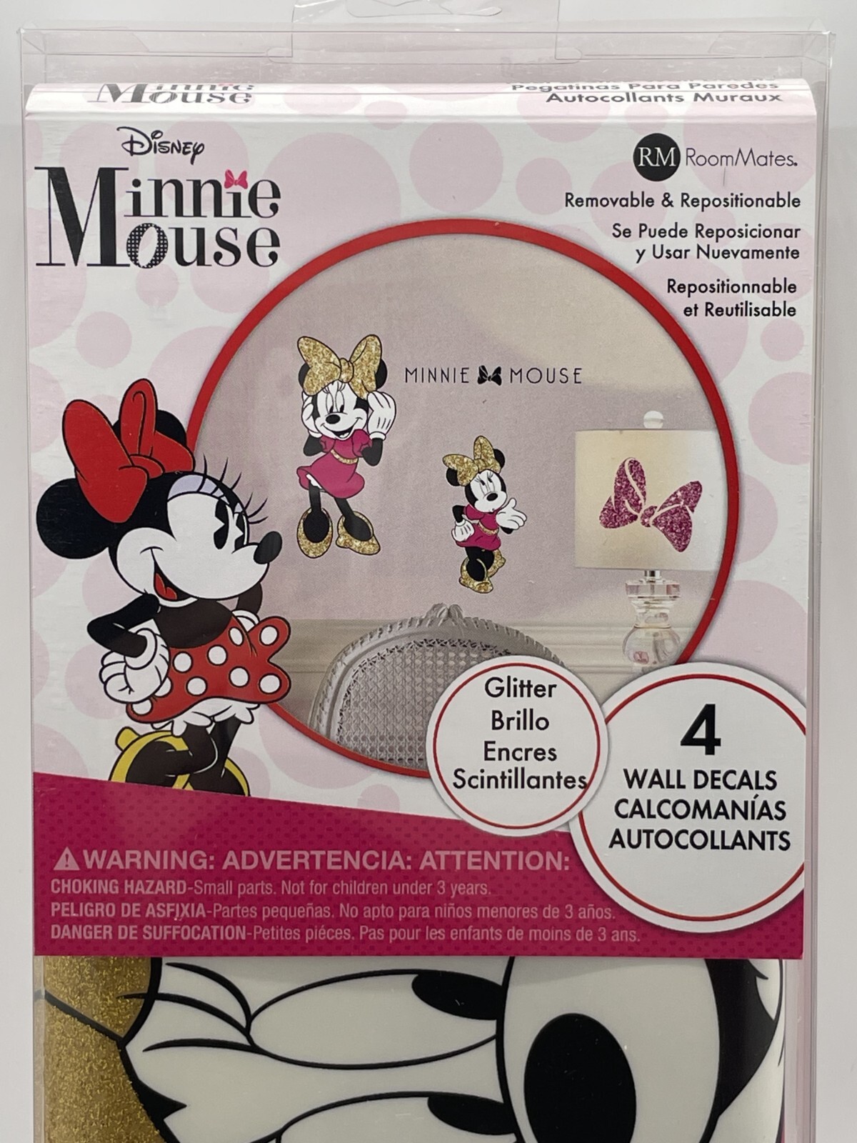 2-Pack RoomMates Disney Minnie Mouse 4 Piece Peel Stick Glitter Wall Decals