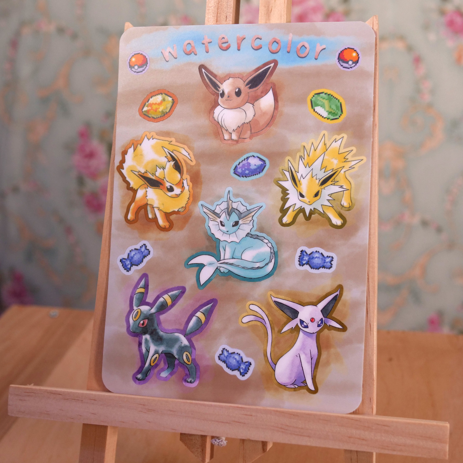 Pokemon Eeveelutions Watercolor Art Sticker Sheet