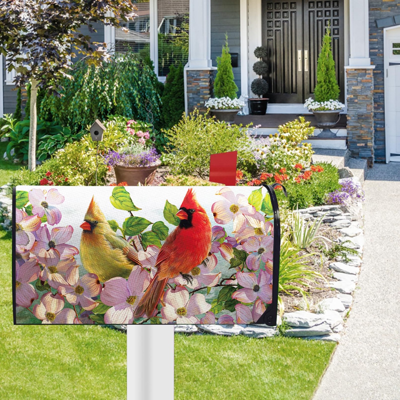 FBCOO Spring Summer Cardinal Mailbox Cover Magnetic Standard Size 20.5" Bird
