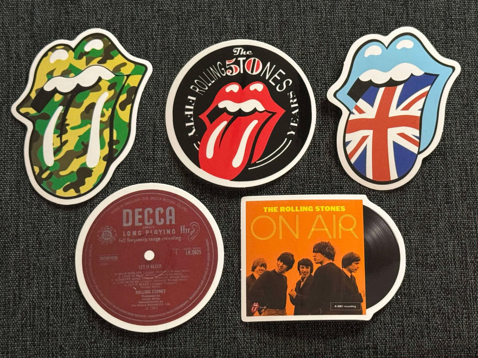 Lot (5) THE ROLLING STONES 2" to 3" Band PHOTO Logo STICKERS Fast! FREE!