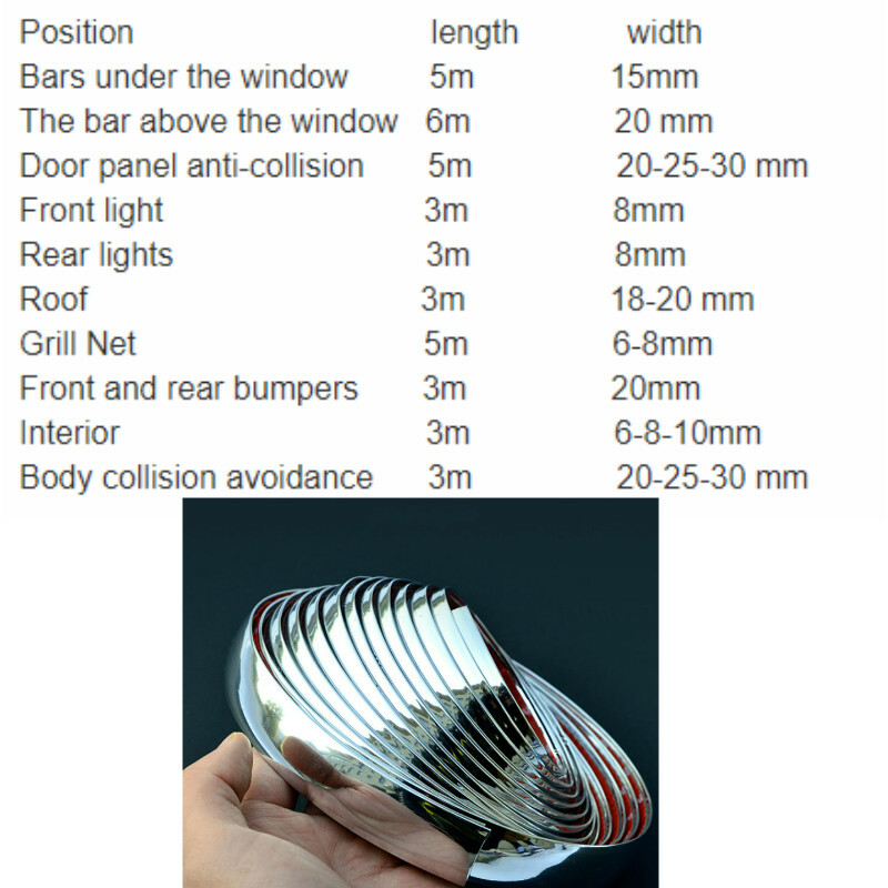 5M Universal Chrome Car Moulding Trim Strip car Door Edge Scratch Protector *