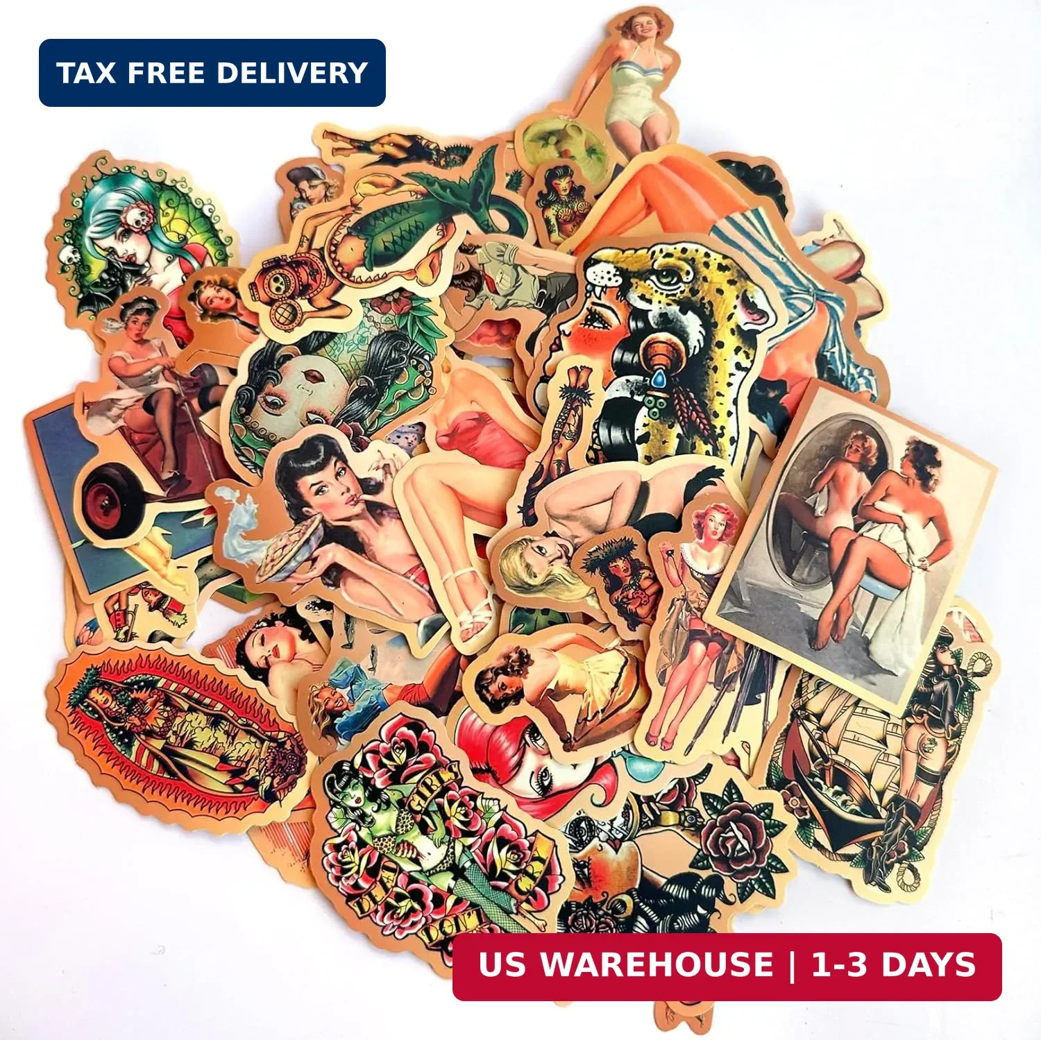 American Traditional Stickers Vintage Retro Pinup Sticker Pack, Vinyl Waterproof