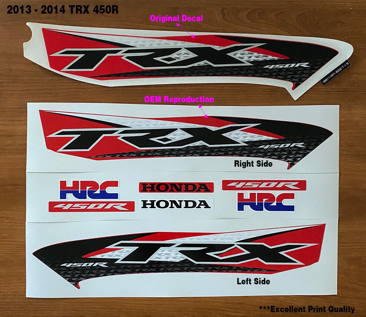 2013 2014 Honda TRX450R Decal Graphic Sticker OEM kit Plastic Kit Emblem Red 450