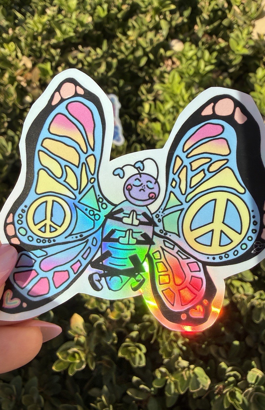 Namaste Butterfly Holographic Vinyl Sticker | 3" | Original Art by Sara Rose