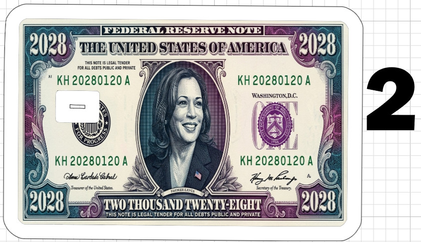 Kamala Harris 2028 Dollar Bill Credit ATM Debit Gift Card Skin Sticker Democrat