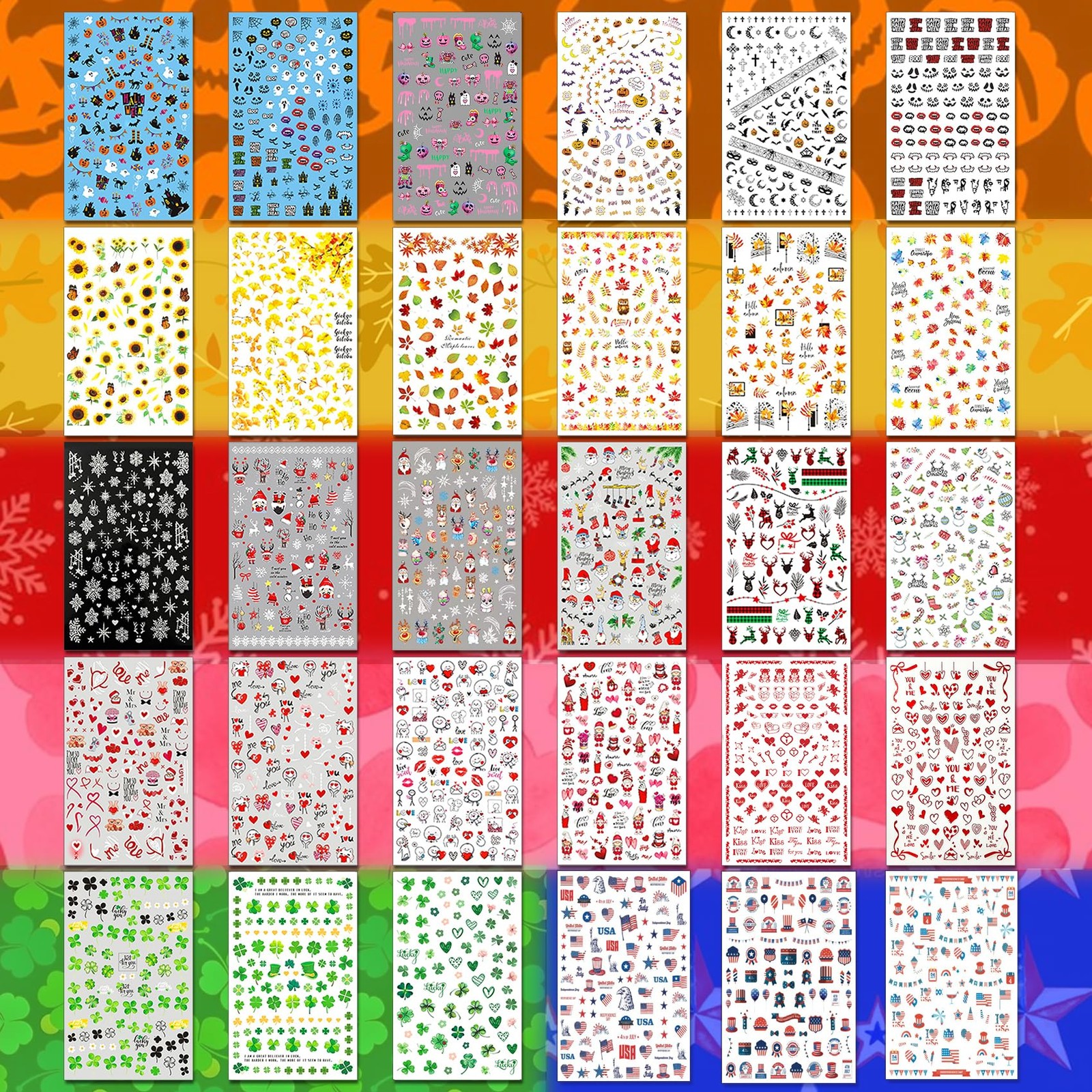 IDDFEVE 30 Sheets All Holiday Nail Art Stickers, Variety 6 Holiday, 30