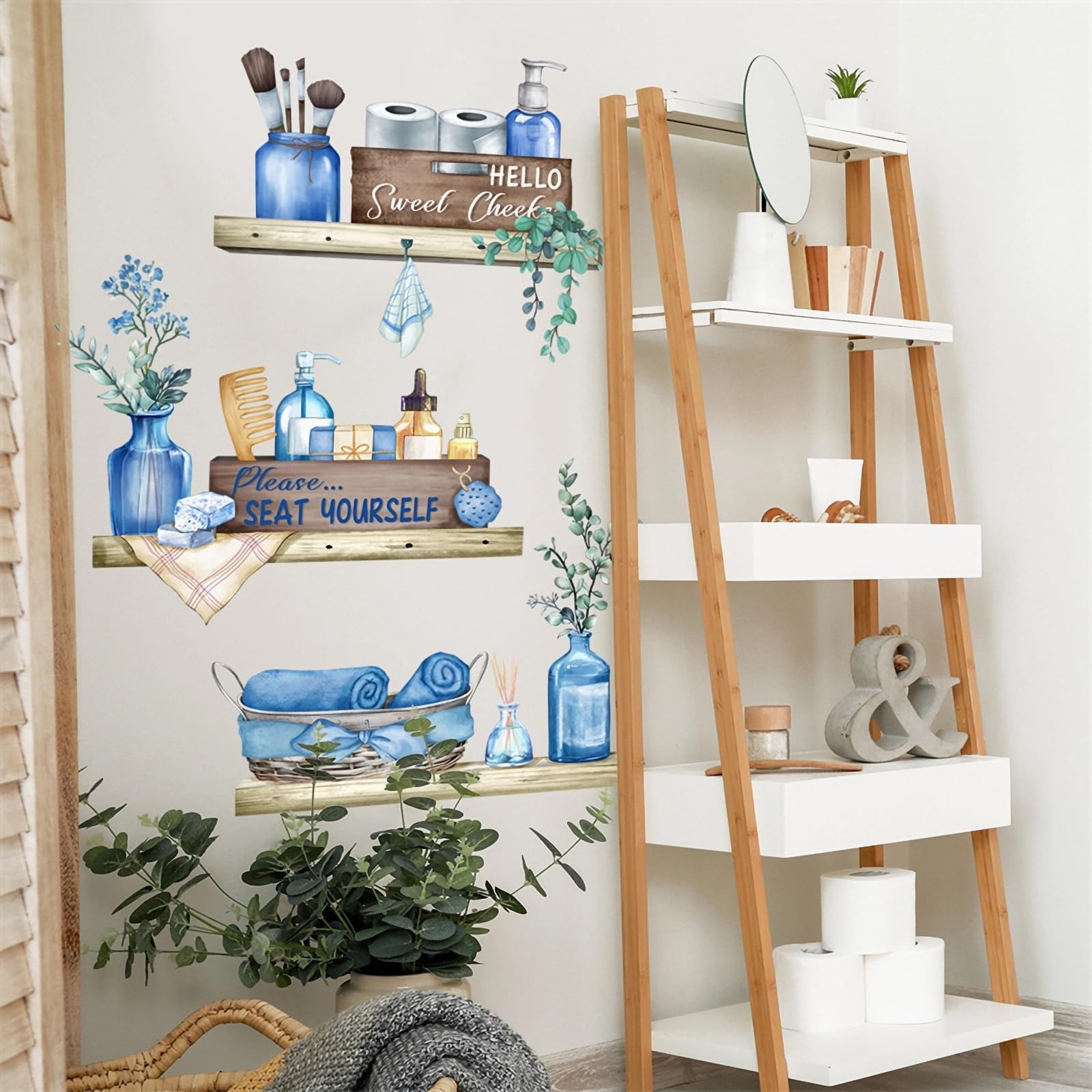 Blue Towel Shelf Wall Stickers, sacinora Cosmetic Brush Organizer DIY