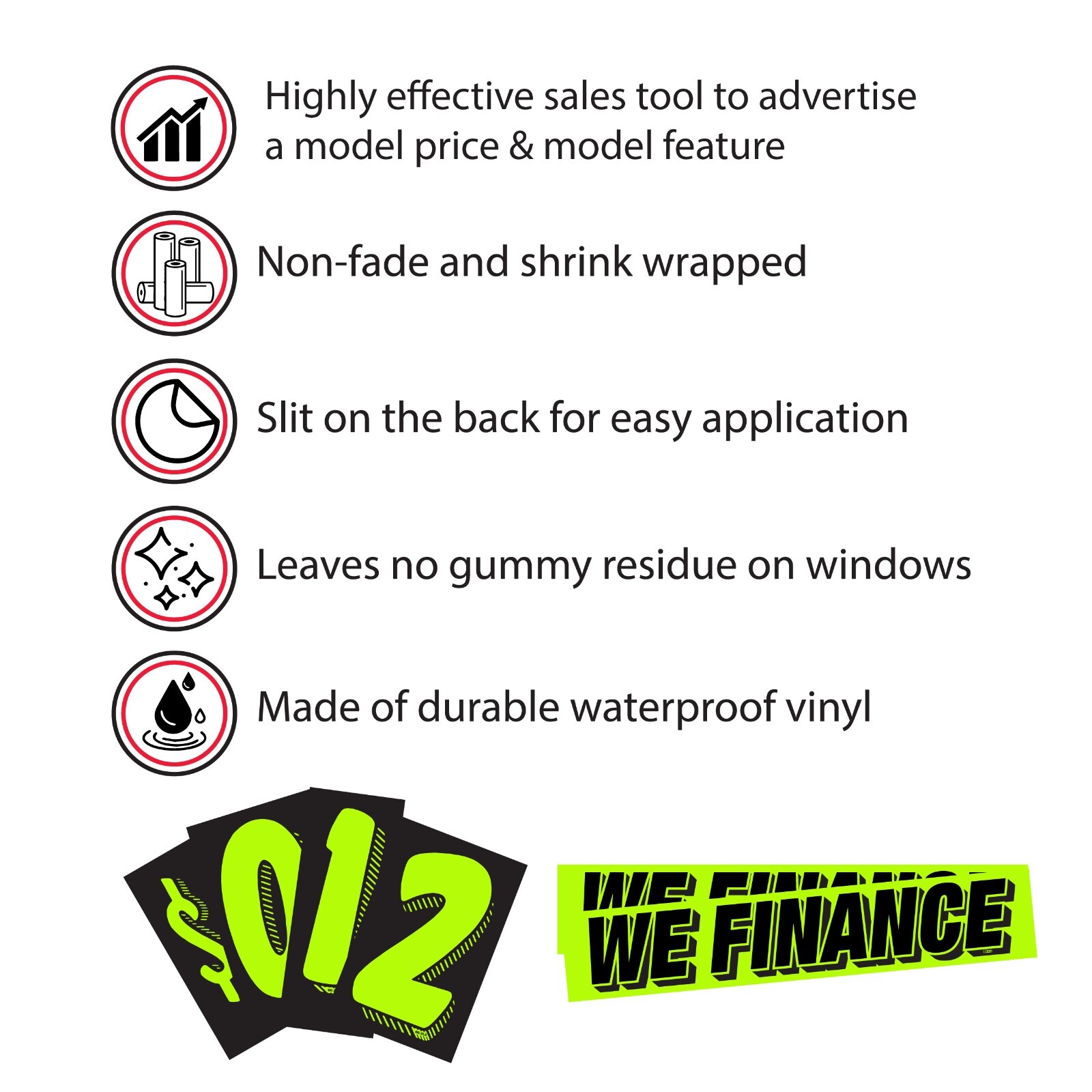 Windshield Price Sticker Pack 180 pcs – Vibrant, Tear-Resistant Numbers, Signs