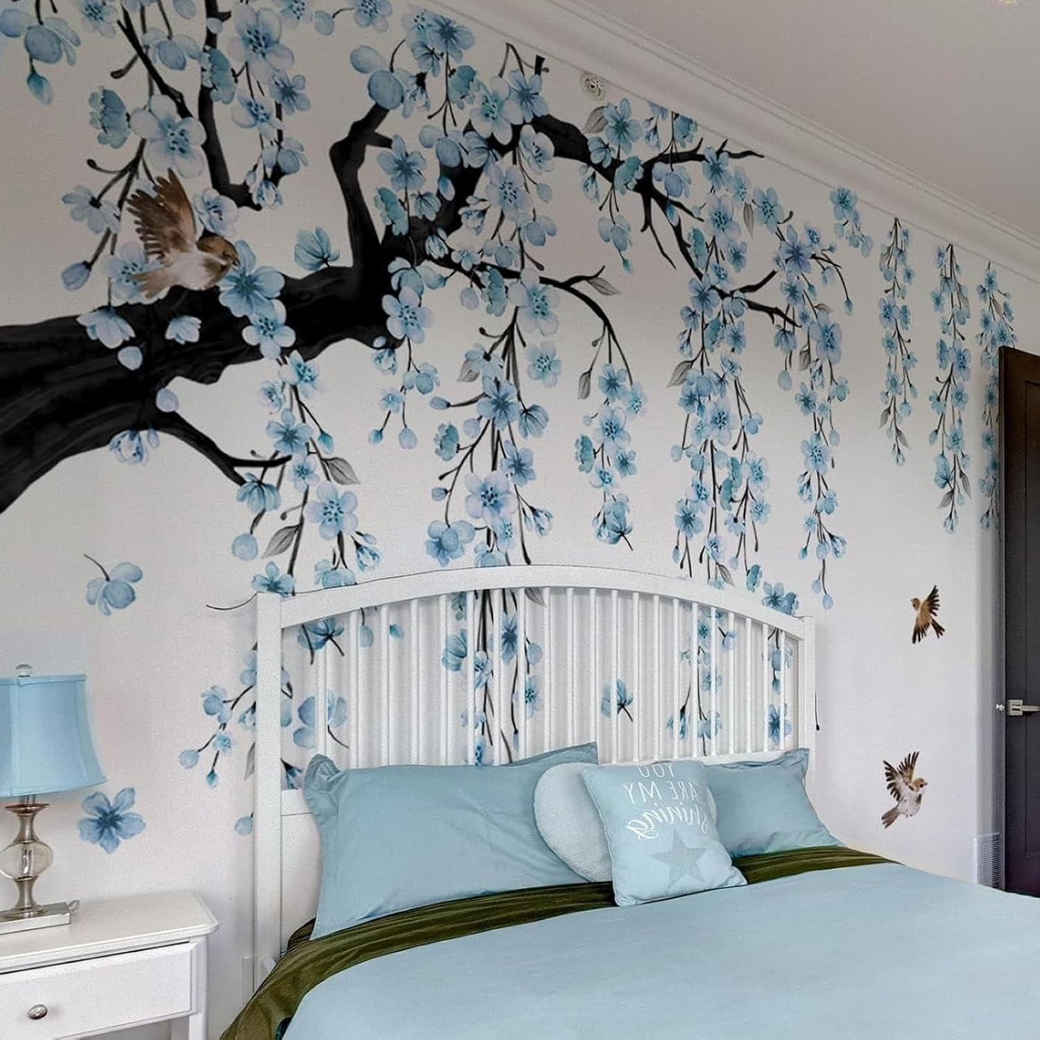 Large Pink Cherry Blossom Branch Wall Stickers – Floral Bird Decals