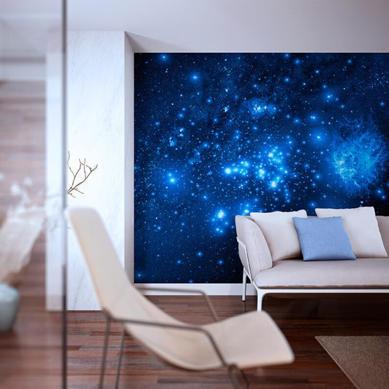 Blue Galaxy Wallpaper, Stars, Cosmos Wall Mural, Night Sky Ceiling Sticker Decal