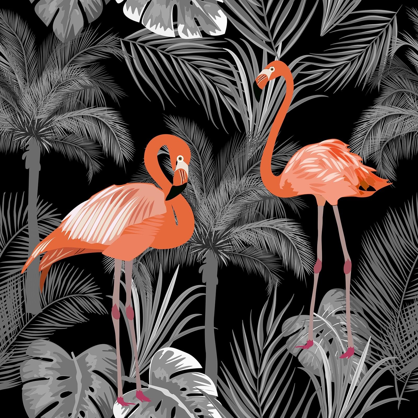 17.5in×23ft Peel and Stick Wallpaper Tropical Dark Grey Leaf Orange Flaming