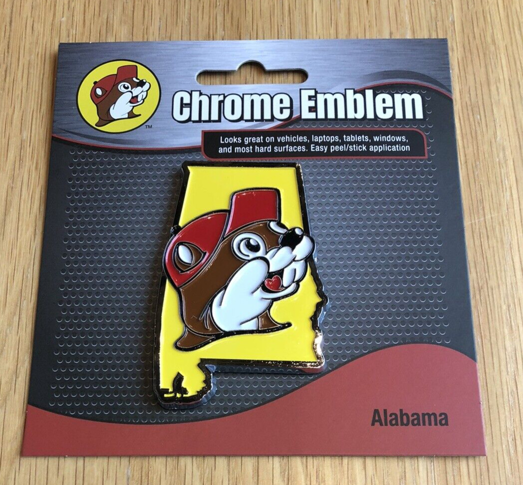 Buc-ee's Adhesive Chrome Emblem- Alabama Shape For Vehicles Laptops 2 x 3 in