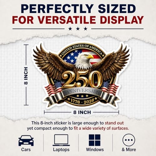 250th Anniversary USA Car Stickers, 2 Pack 8 Inch 250 8-Inch 2-Pack Style-01