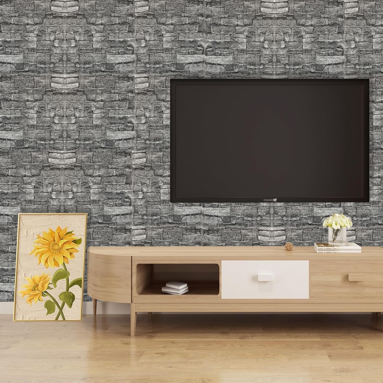 Peel and Stick 3D Wall Panels in Black Grey Stone for Home Decoration