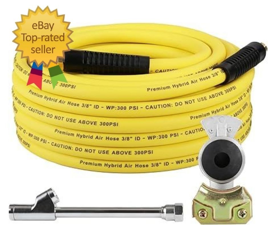 Glad Hand Air Hose Tire Inflator Kit 3/8 in x 50 ft Heavy Duty Hybrid Air Hose f